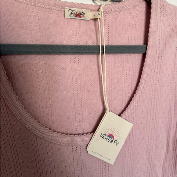 Faherty Pacific Pointelle Top Blush Long Sleeve Feminine Delicate Scoop Neck - Picture 4 of 12